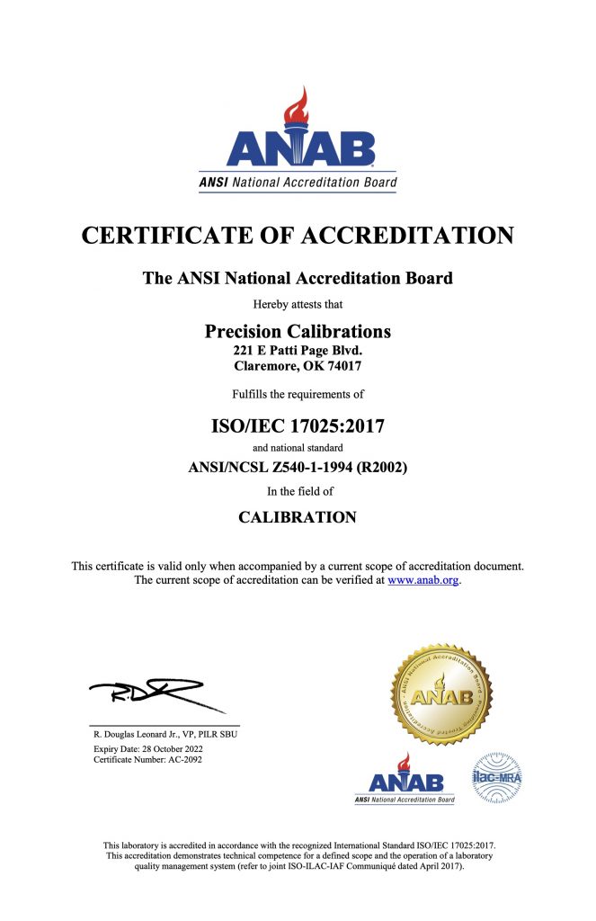 Tulsa Calibration Services Certification